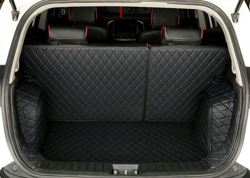 Buy Black and Blue Stitching Full Cover Luxury Leather Diamond Trunk Car Mats