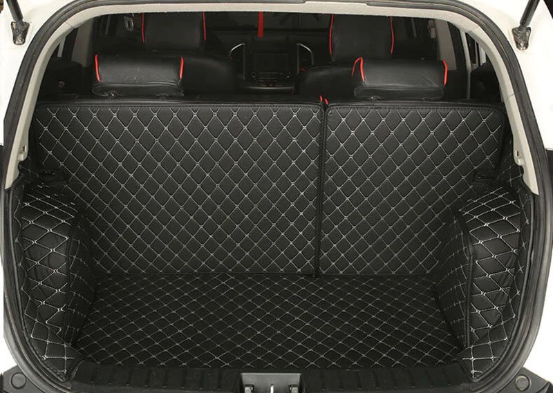 Buy Black and White Stitching Full Cover Luxury Leather Diamond Trunk Car Mats